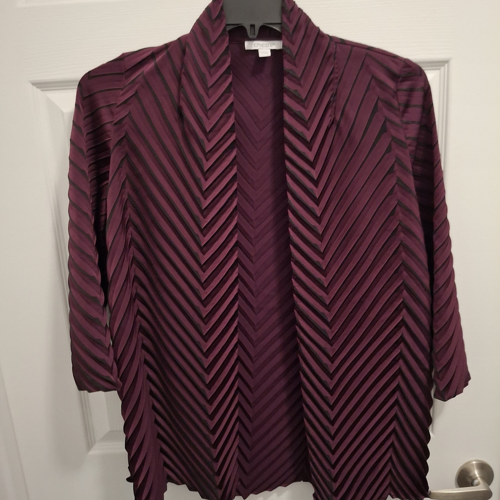 3/$15 Chico's XS Purple Black Chevron Striped Open Front Travel‎ Cardigan